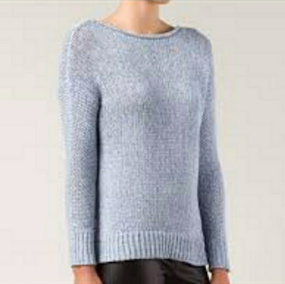 Vince Drop Shoulder Loose Knit Rolled Neckline Blue Sweater Style Size S - Picture 16 of 16